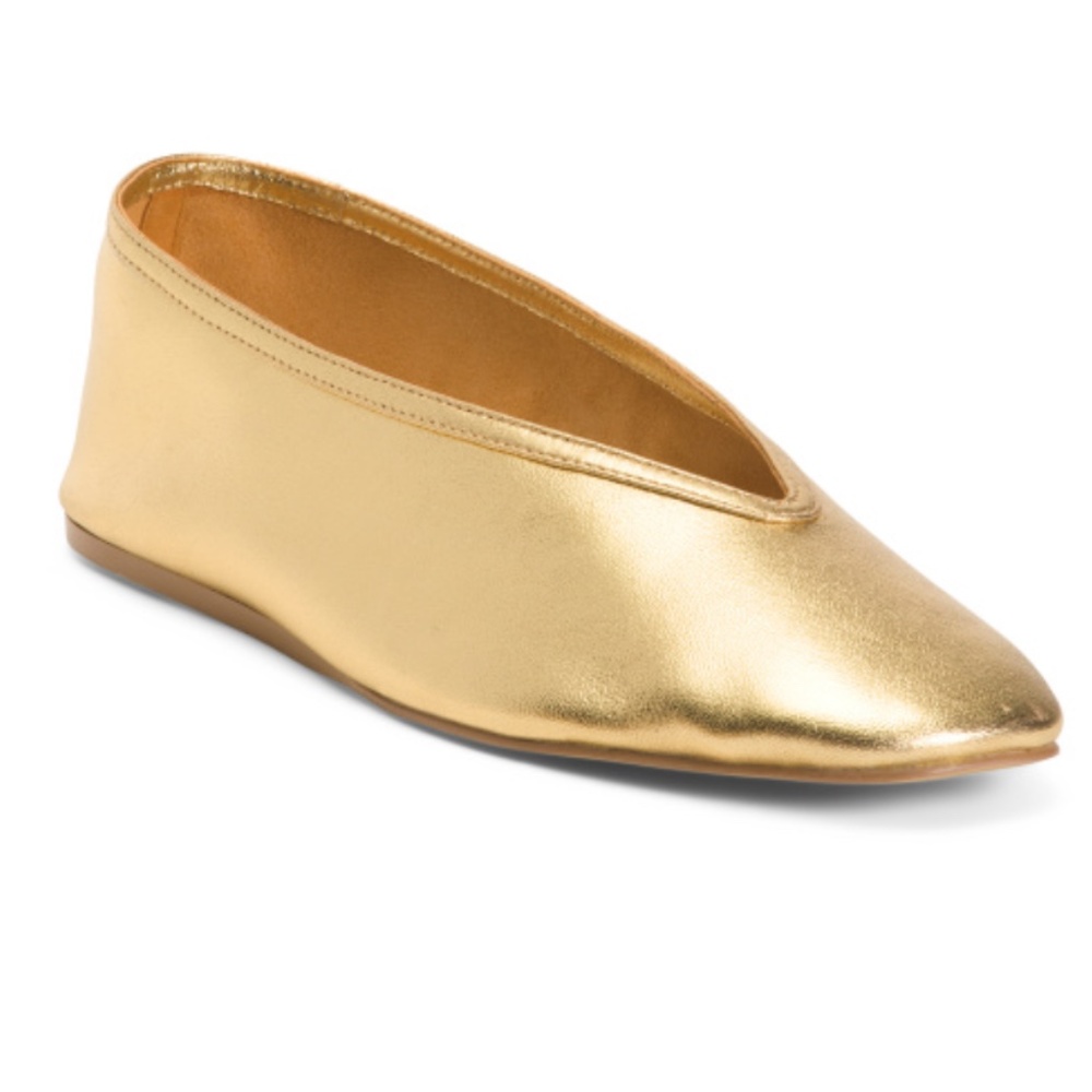 SOLD NWT Gold Metallic Leather Braidy Woman Flats Size US 9